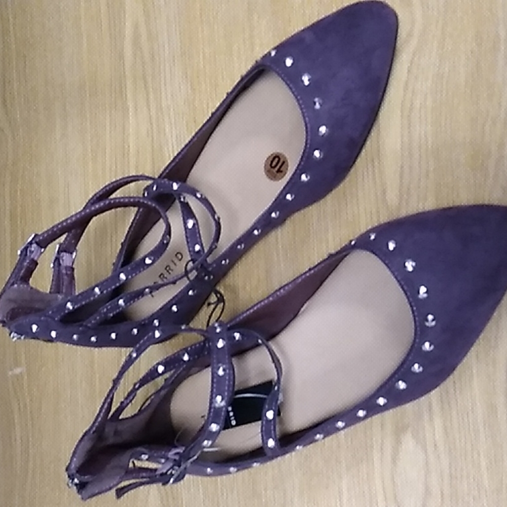 NWT Torrid size 10W purple Studded Strappy Flats Shoes
